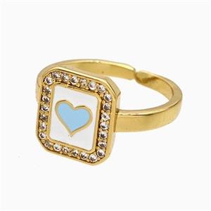 Copper Heart Rings Pave Zirconia Blue Enamel Gold Plated, approx 11-12mm, 18mm dia
