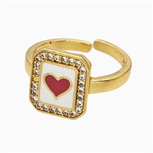 Copper Heart Rings Pave Zirconia Red Enamel Gold Plated, approx 11-12mm, 18mm dia