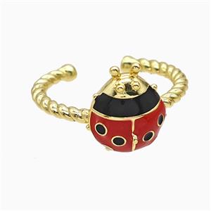 Copper Ladybug Rings Red Enamel Gold Plated, approx 11-13mm, 18mm dia