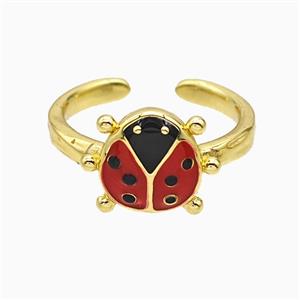 Copper Ladybug Rings Red Enamel Gold Plated, approx 11-13mm, 18mm dia