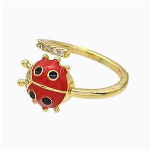 Copper Ladybug Rings Red Enamel Gold Plated, approx 11-13mm, 18mm dia