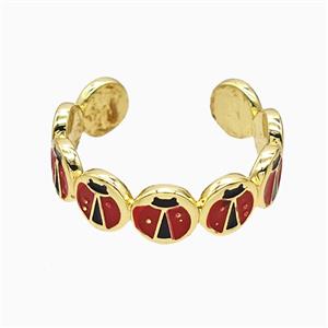Copper Ladybug Rings Red Enamel Gold Plated, approx 6mm, 18mm dia