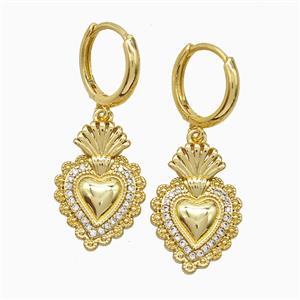 Copper Heart Hoop Earrings Pave Zirconia Gold Plated, approx 14-20mm, 14mm dia