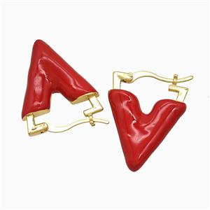 Copper Leaveback Earrings Red Enamel Gold Plated, approx 20-27mm