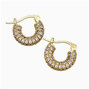 Copper Leaveback Earrings Pave Zirconia Gold Plated, approx 15mm dia