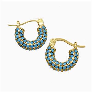 Copper Leaveback Earrings Pave Blue Zirconia Gold Plated, approx 15mm dia