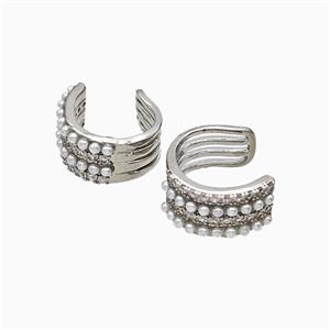 Copper Clip Earrings Pave Pearlized Resin Platinum Plated, approx 7-14mm