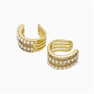 Copper Clip Earrings Pave Pearlized Resin Gold Plated, approx 7-14mm