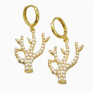 Copper Antlers Hoop Earrings Pave Pearlized Resin Gold Plated, approx 23-27mm, 14mm dia