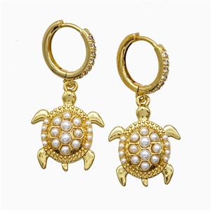 Copper Tortoise Hoop Earrings Pave Pearlized Resin Gold Plated, approx 16-18mm, 14mm dia