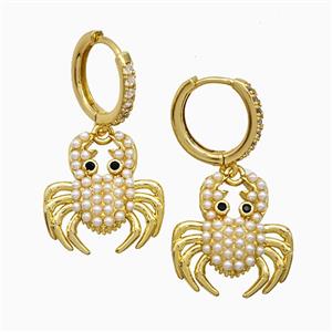 Copper Crab Hoop Earrings Pave Pearlized Resin Gold Plated, approx 17mm, 14mm dia