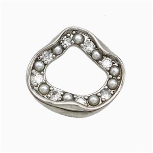 Copper Circle Pendant Pave Zirconia Pearlized Resin Platinum Plated, approx 20-22mm