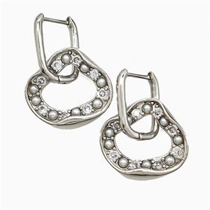 Copper Circle Latchback Earrings Pave Pearlized Resin Platinum Plated, approx 20-22mm, 12-18mm