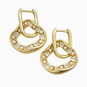 Copper Circle Latchback Earrings Pave Pearlized Resin Gold Plated, approx 20-22mm, 12-18mm