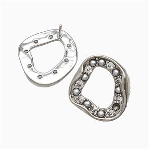 Copper Circle Stud Earrings Pave Pearlized Resin Platinum Plated, approx 20-22mm