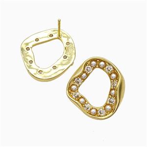 Copper Circle Stud Earrings Pave Pearlized Resin Gold Plated, approx 20-22mm