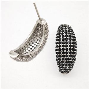Copper Stud Earrings Micropave Black Zirconia Platinum Plated, approx 8-20mm