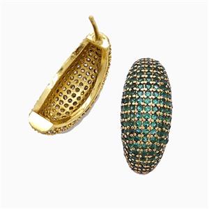 Copper Stud Earrings Micropave Green Zirconia Gold Plated, approx 8-20mm