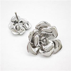 Copper Flower Stud Earrings Platinum Plated, approx 14mm