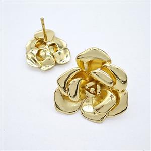 Copper Flower Stud Earrings Gold Plated, approx 24mm