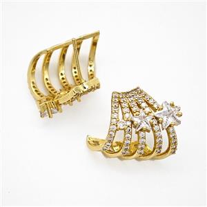 Copper Clip Earrings Pave Zirconia Gold Plated, approx 18-20mm
