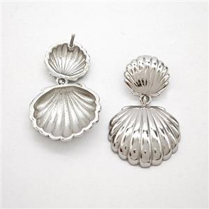 Copper Scallop Shell Stud Earrings Platinum Plated, approx 11mm, 17mm