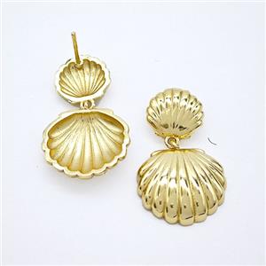Copper Scallop Shell Stud Earrings Gold Plated, approx 11mm, 17mm