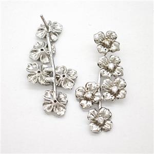 Copper Flower Stud Earrings Pave Zirconia Platinum Plated, approx 8-35mm