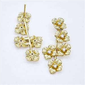 Copper Flower Stud Earrings Pave Zirconia Gold Plated, approx 8-35mm