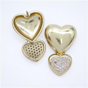 Copper Heart Stud Earrings Pave Zirconia Gold Plated, approx 12-25mm