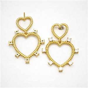 Copper Heart Stud Earrings Pave Zirconia Gold Plated, approx 12mm, 25mm