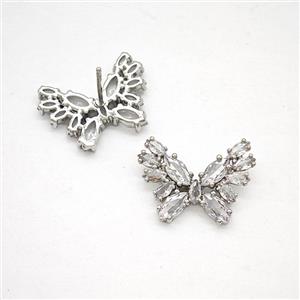 Copper Butterfly Stud Earrings Pave Zirconia Platinum Plated, approx 13-18mm