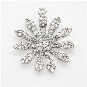 Copper Sunflower Pendant Pave Zirconia Platinum Plated, approx 23mm