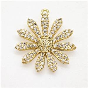 Copper Sunflower Pendant Pave Zirconia Gold Plated, approx 23mm