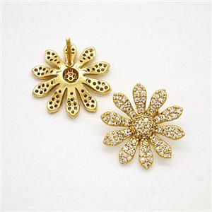 Copper Sunflower Stud Earrings Pave Zirconia Gold Plated, approx 16mm