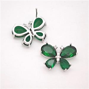 Copper Butterfly Stud Earrings Pave Green Crystal Glass Platinum Plated, approx 15-20mm