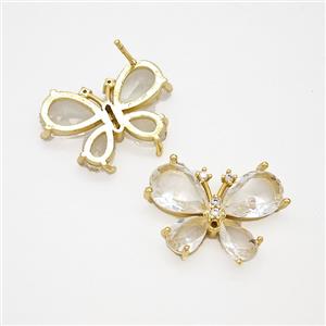 Copper Butterfly Stud Earrings Pave Crystal Glass Gold Plated, approx 15-20mm