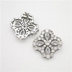 Copper Flower Stud Earrings Pave Zirconia Crystal Glass Platinum Plated, approx 16-19mm