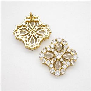 Copper Flower Stud Earrings Pave Zirconia Crystal Glass Gold Plated, approx 16-19mm