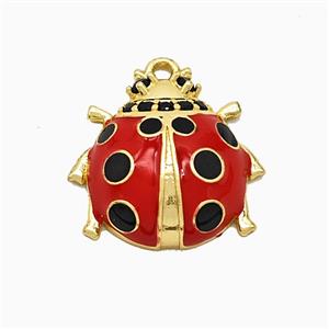 Copper Ladybug Pendant Red Enamel Gold Plated, approx 19mm