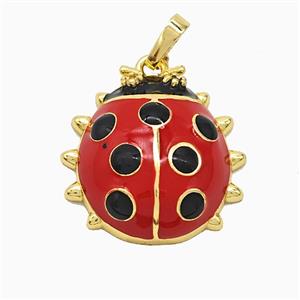 Copper Ladybug Pendant Red Enamel Gold Plated, approx 22mm