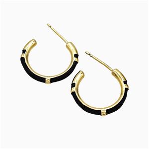 Copper Stud Earrings Black Enamel Gold Plated, approx 18mm dia