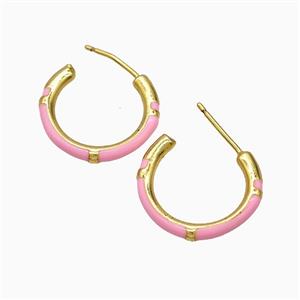 Copper Stud Earrings Pink Enamel Gold Plated, approx 18mm dia