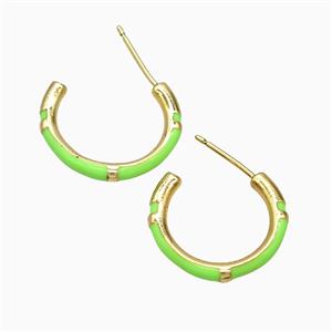 Copper Stud Earrings Green Enamel Gold Plated, approx 18mm dia