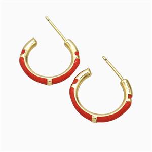 Copper Stud Earrings Red Enamel Gold Plated, approx 18mm dia