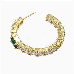 Copper Stud Earrings Pave Zirconia Gold Plated, approx 4mm, 32mm dia