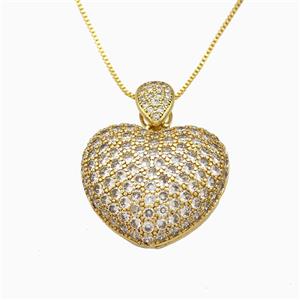 Copper Heart Necklace Pave Zirconia Gold Plated, approx 25mm, 1mm, 46cm length