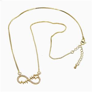 Copper Infinity Necklace Pave Zirconia Gold Plated, approx 12-27mm, 1.2mm, 46cm length