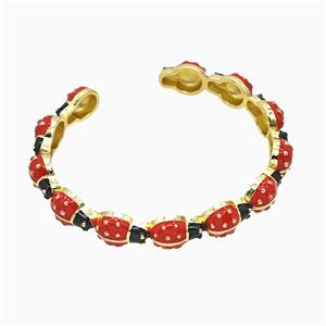 Copper Ladybug Bangles Red Enamel Gold Plated, approx 9mm, 50-55mm dia
