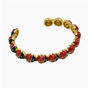 Copper Ladybug Bangles Red Enamel Gold Plated, approx 11mm, 50-55mm dia